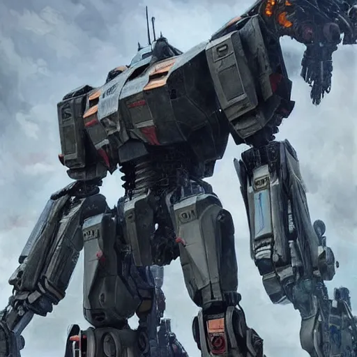 Prompt: a giant mech from pacific rim with a giant minigun on its arm, artstation hall of fame gallery, editors choice, #1 digital painting of all time, most beautiful image ever created, emotionally evocative, greatest art ever made, lifetime achievement magnum opus masterpiece, the most amazing breathtaking image with the deepest message ever painted, a thing of beauty beyond imagination or words