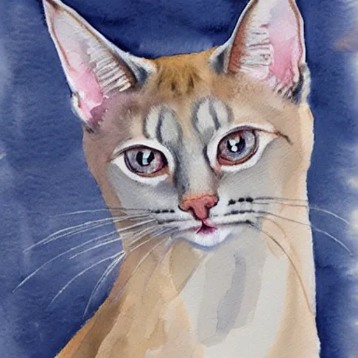 Prompt: watercolor painting of an apple head lynx point siamese cat