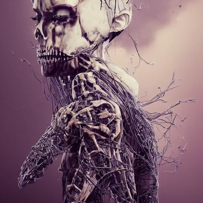 Image similar to portrait of emma watson as a skeleton. intricate abstract. intricate artwork. nightmare fuel. by Tooth Wu, wlop, beeple, dan mumford. octane render, trending on artstation, greg rutkowski very coherent symmetrical artwork. cinematic, hyper realism, high detail, octane render, 8k, iridescent accents