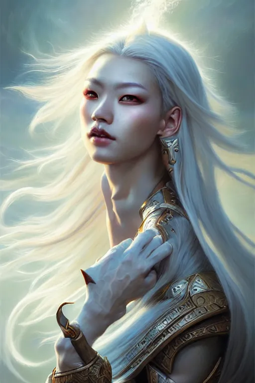 Prompt: oil painting, sakimi chan, white skin, fantasy armor, detailed face, dramatic lighting, tony sart, wind, lightning