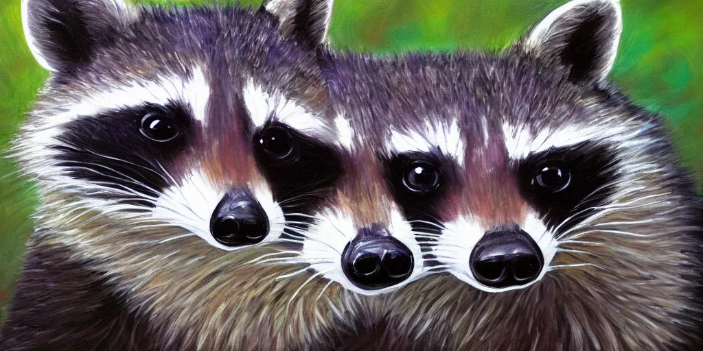 Prompt: raccoon profile picture, cute, painting, oil, 4k,