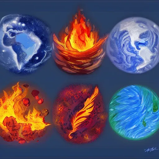 Image similar to the elements of fire, water, earth and air. digital art