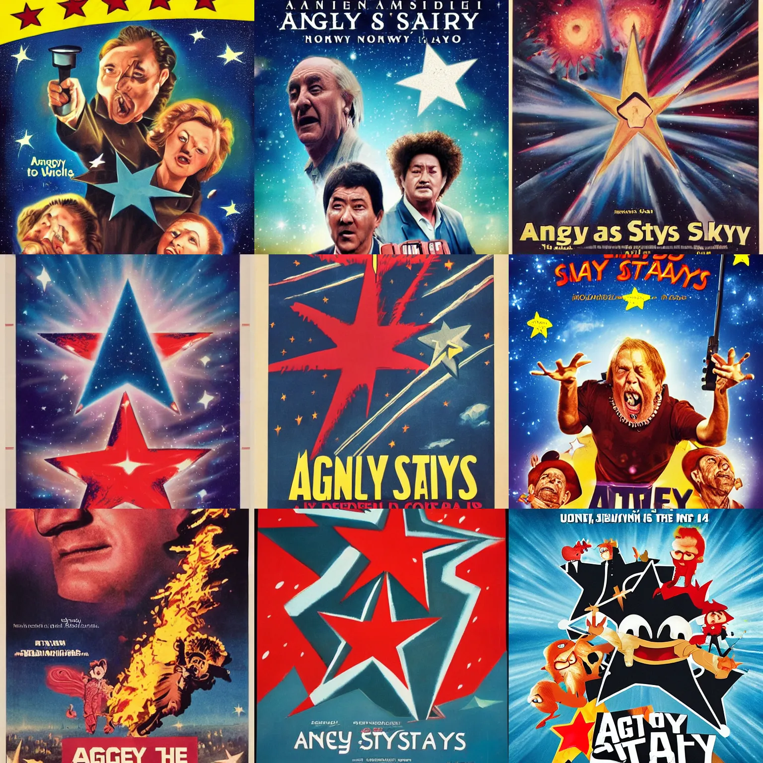 Prompt: angry stars in the sky, movie poster