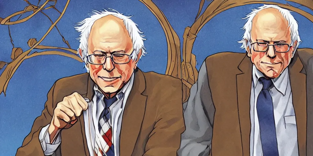 Image similar to Bernie sanders, tarot card, anime