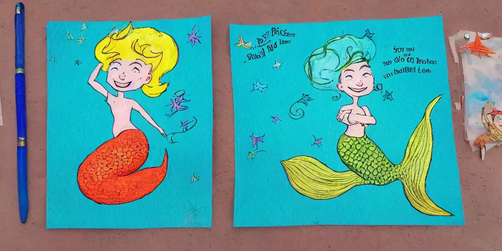 Prompt: a mermaid named madeleine in the style of dr seuss