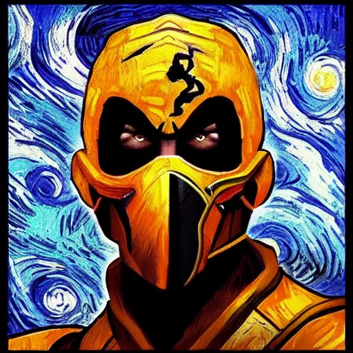 Image similar to mortal kombat in the style of van gogh