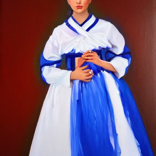 Image similar to hyperrealism oil painting, portrait of fashion model in traditional ukrainian vyshyvanka