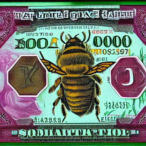 Prompt: Fiat Currency note with a bee-hive logo