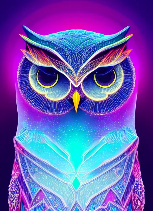 Image similar to symmetry!! product render poster vivid colors divine proportion owl, ice and snow, glowing fog intricate, elegant, highly detailed, digital painting, artstation, concept art, smooth, sharp focus, illustration,