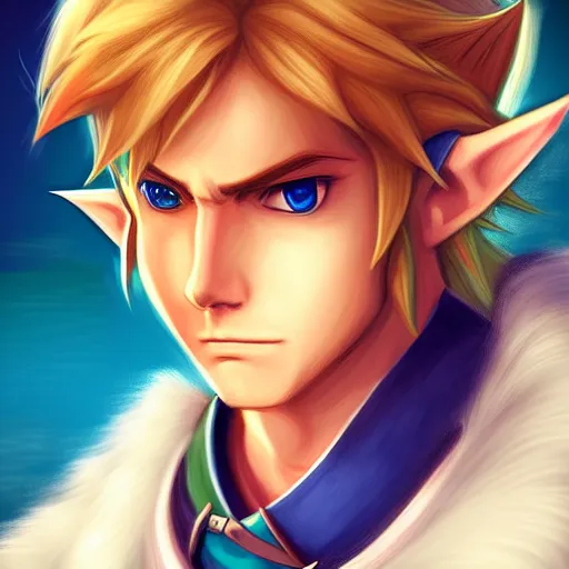 Prompt: link from zelda using computer, illustration, art by artgerm