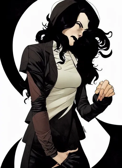 Prompt: Rafael Albuquerque comic art, Joshua Middleton comic art, scary Persian vampiress, modern, chic modest streetwear, evil smile, symmetrical face, symmetrical eyes, vampiric clothing, long wavy black hair, full body::8 stormy weather::2 no long neck