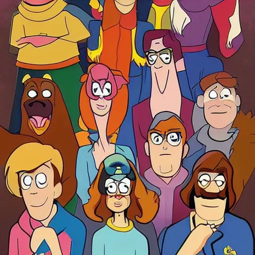 Prompt: scooby doo characters, gravity falls art style.