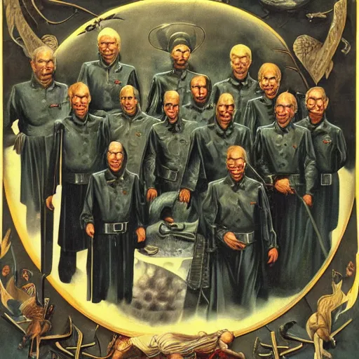 Prompt: wagner russian military force exorcism group photo - realistic, color image, 2 k, highly detailed, occult art, by giger