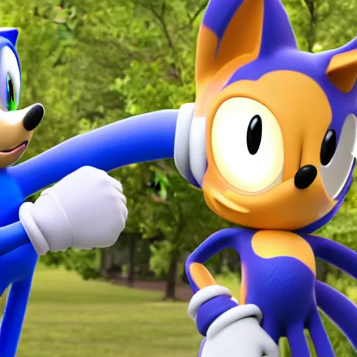 Image similar to sonic punching president barack obama, 3 d render, depth of field, lens flare,