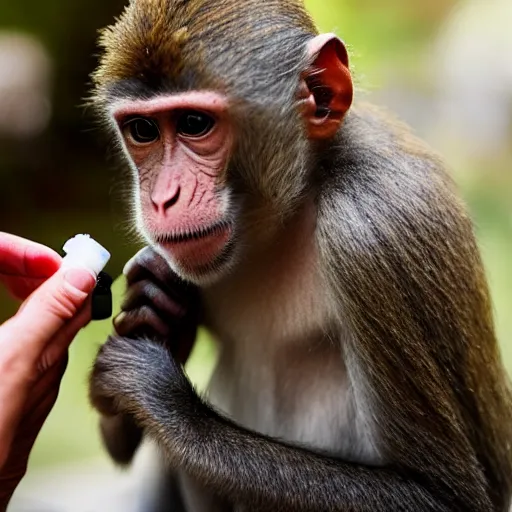 Prompt: a monkey giving human a vaccine shot, hyper realistic, 8k, National Geographic photo