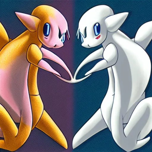 Prompt: mewtwo and mew