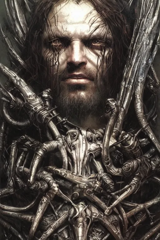 Prompt: portrait of jesus christ by hr giger, greg rutkowski, luis royo and wayne barlowe as a diablo, resident evil, dark souls, bloodborne monster