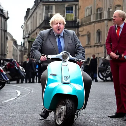 Image similar to boris johnson on a vespa