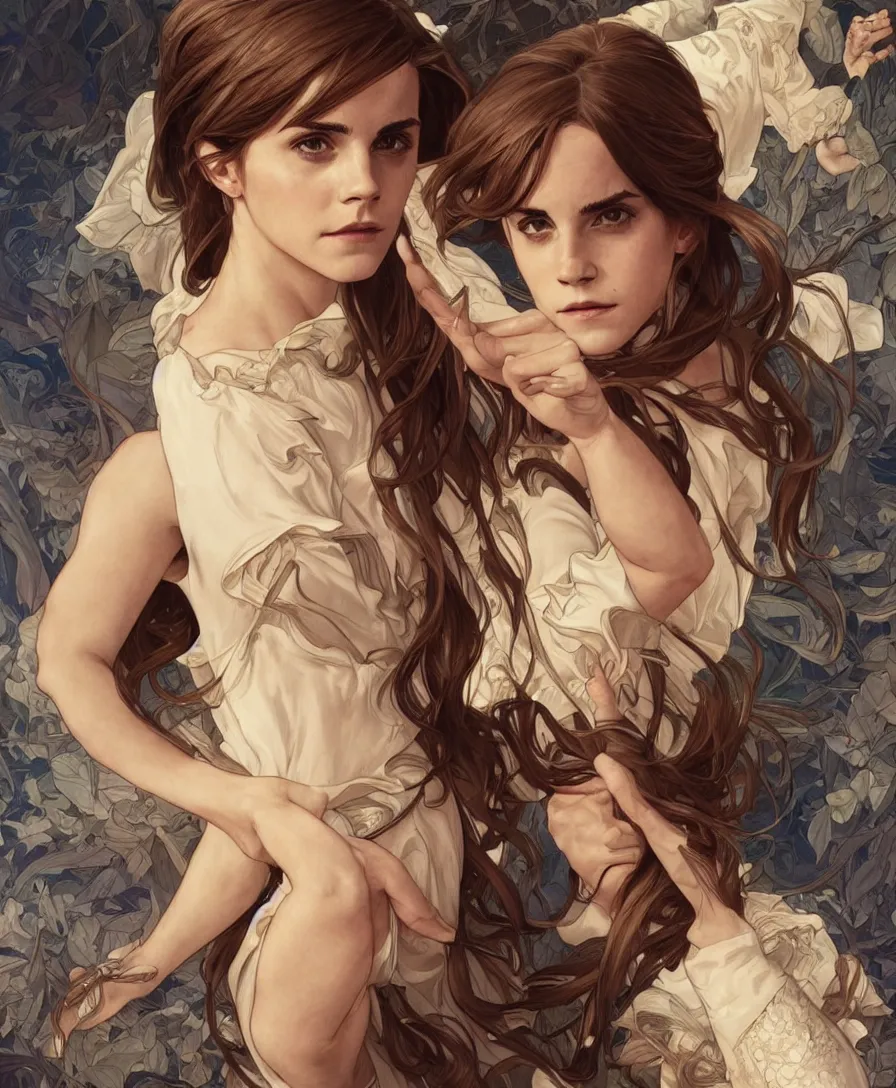 Prompt: Emma Watson tuning into a mare, Animorphs cover, intricate, elegant, highly detailed, digital painting, artstation, concept art, smooth, sharp focus, illustration, art by artgerm and greg rutkowski and alphonse mucha and maya takamura and Hitomi Isono