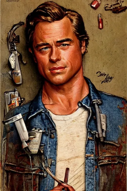 Prompt: Cliff Booth from Once upon a time in Hollywood painted by Norman Rockwell