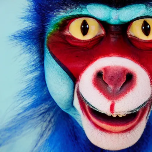 Image similar to a photo of a monkey with clown paint