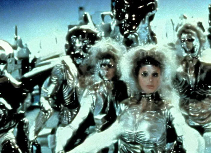 Image similar to a still from a 1 9 8 0 s sci - fi movie directed by george miller and john boorman