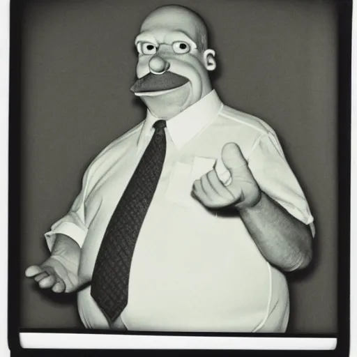 Image similar to a still polaroid photo of the real homer simpson