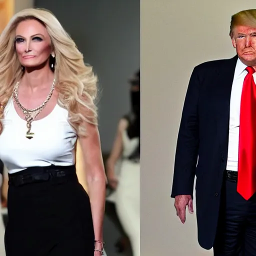 Prompt: donald trump flaunting it runway style in women's clothing now that he has come out as male to female transgender