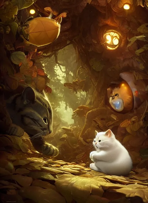 Image similar to round antropomorphic acorn and cat in world adventure movie by nuri iyem, james gurney, james jean, greg rutkowski, anato finnstark. pixar. hyper detailed, 5 0 mm, award winning photography, perfect faces