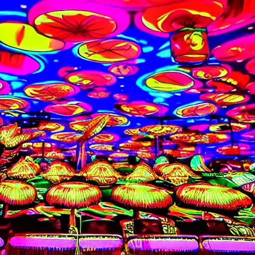 Image similar to tripping on Psychedelic Mushrooms in a Las Vegas casino