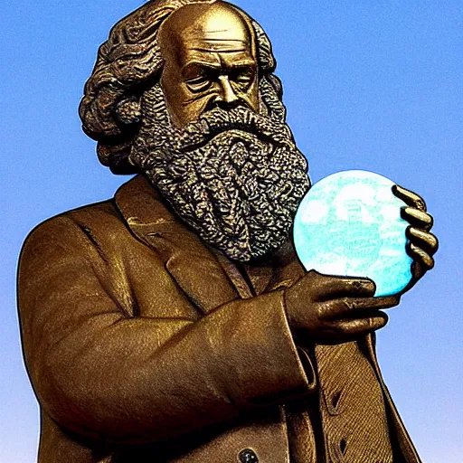 Prompt: A Statue of Karl Marx pondering his Orb by Todd Lockwood