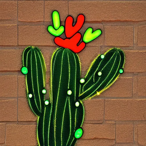 Prompt: a neon sign depicting a cactus, digital art, highly detailed, realistic, bright colors, 8 k