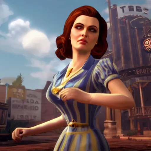 Prompt: an in-game screenshot of Adele as a character in Bioshock Infinite