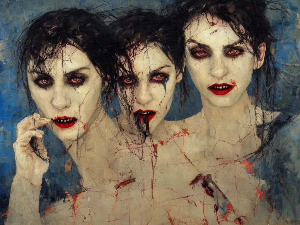 Image similar to vampire portrait, night, denis sarazhin, vrubel, oil on canvas