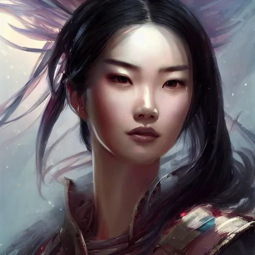 Prompt: A portrait of An beautiful!!! ancient Chinese female swordsman by Ross Tran!!! and Zhang Daqian!! and greg rutkowski! and Ruoxin Zhang!!!,In style of digital art illustration.Symmetry.Highly detailed face.Fantasy,smooth,hyper detailed,sharp focus,Soft light.trending on artstation.