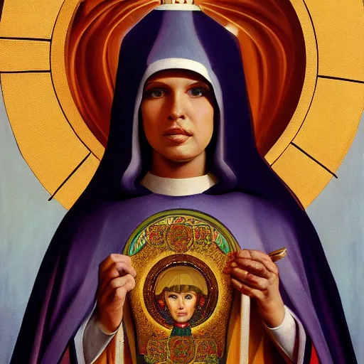 Image similar to a painting of trixie mattel as a byzantine saint by thomas blackshear