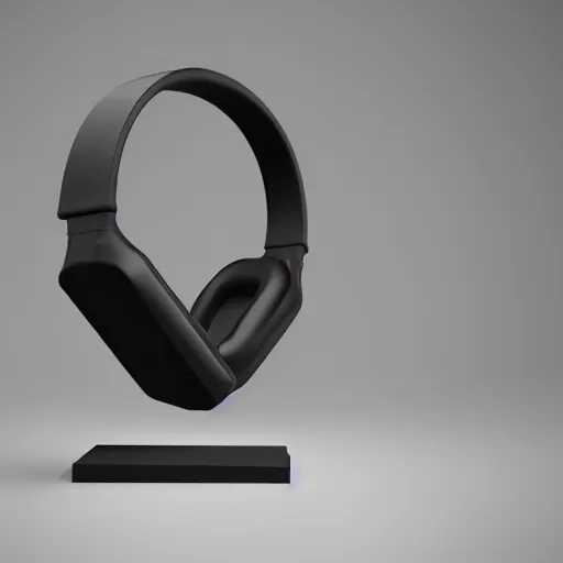 Image similar to wireless headphone stand, futuristic, techno, cyberpunk, product design, render, concept, fun, neon, modern