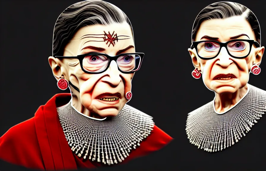 Prompt: ruth bader ginsburg studying scary medieval european history, illustrated on transparent glass by katsuhiro otomo, yoshitaka amano, and artgerm. 3 d shadowing effect, 8 k resolution