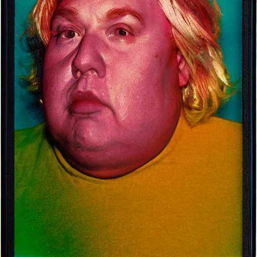 Image similar to color polaroid portrait of a fat man by andy warhol. holga