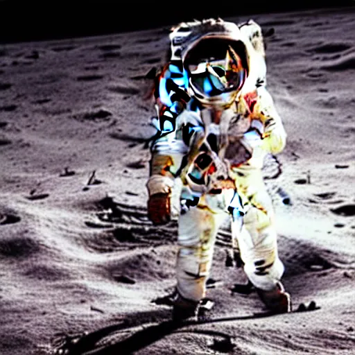 Image similar to photo of an old astronaut suit holding an electric guitar on the moon. detailed