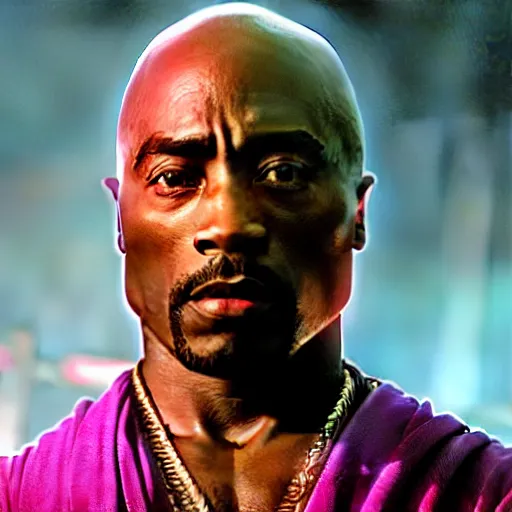 Image similar to Tupac Shakur as Mace Windu, highly detailed, 8k, movie still, high contrast