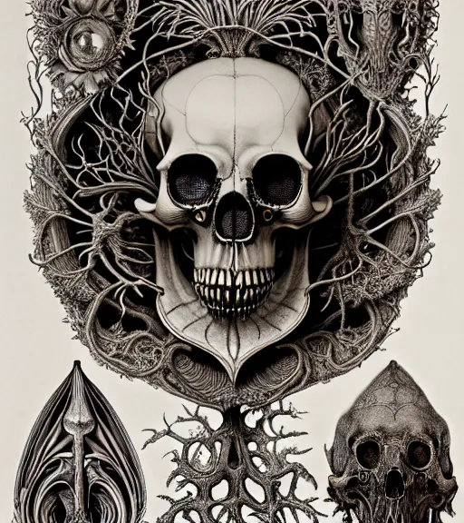 Image similar to art forms of nature by ernst haeckel, memento mori by arthur rackham, ornate antique porcelain beautiful skull mask, ultrasharp, photorealistic, hyperdetailed, octane render, polished, art nouveau, neo - gothic, gothic, intricate ornamental organic filigree, art nouveau botanicals, art forms of nature by ernst haeckel, horizontal symmetry, symbolist, visionary