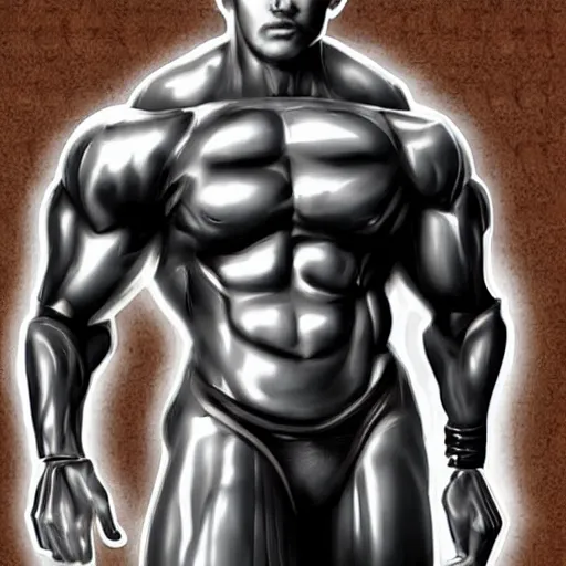 Image similar to a realistic detailed photo of a bodybuilder who is also a male android, Chris Redfield, shiny skin, posing robotically. blank stare