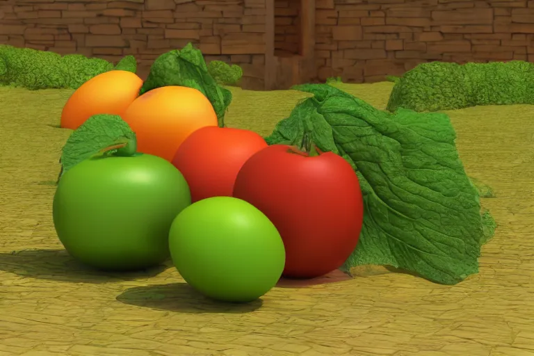 Image similar to veggietales rendered with a modern ray tracing render engine