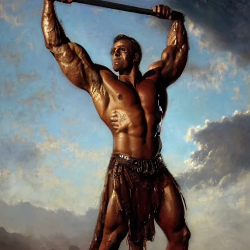 Prompt: handsome portrait of a spartan guy bodybuilder posing, radiant light, caustics, war hero, mma, by gaston bussiere, bayard wu, greg rutkowski, giger, maxim verehin