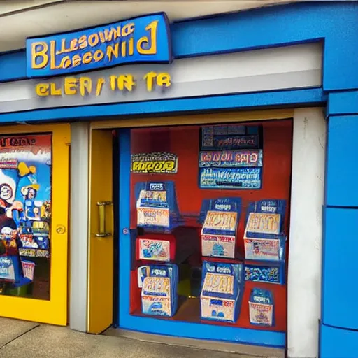 Image similar to claymation, blockbuster movie rental store