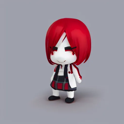 Image similar to cute fumo plush of a red and white - haired prankster, anime, vray