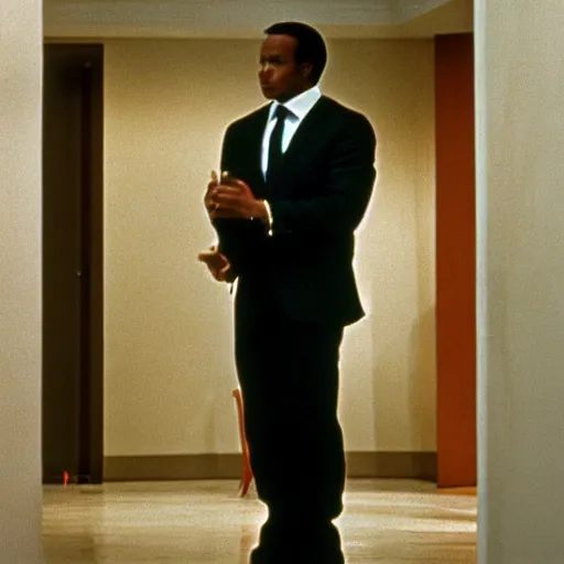 Image similar to african american Emmanuel Macron in American Psycho (1999)