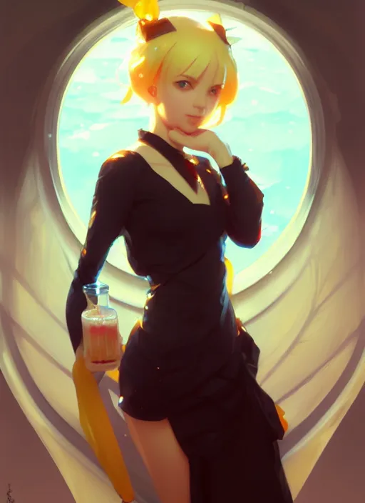 Prompt: kagamine rin drink water, elegant, highly detailed, digital painting, artstation, concept art, smooth, sharp focus, illustration, art by artgerm and greg rutkowski and alphonse mucha