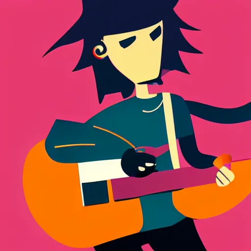 Image similar to a 2 d guitarist character design, vector art, digital art, portrait, 4 k, 8 k, sharp focus, smooth, illustration, concept art